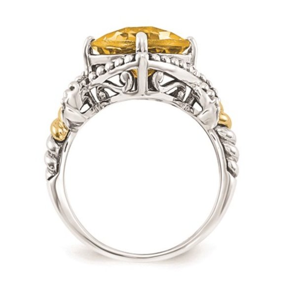 Sterling Silver With 14ky Citrine Cushion Ring - Picture 2 of 3